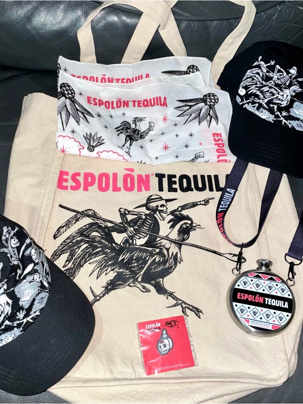 Espolón Tequila Day of the Dead Skeleton Hat Cap Tote Flask Pin Merch Set